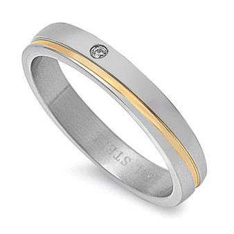 Personalized Stainless Steel 2-tone With Clear CZ Band Ring