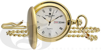 Charles-Hubert Paris Gold-Plated Satin Finish Hunter Case Quartz Pocket Watch