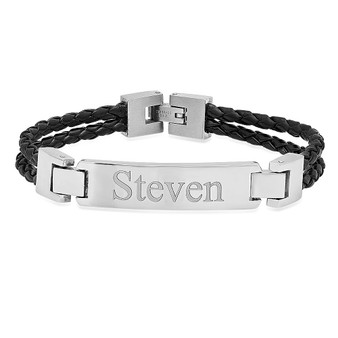 Personalized Quality Stainless Steel with Braided Leather ID Bracelet