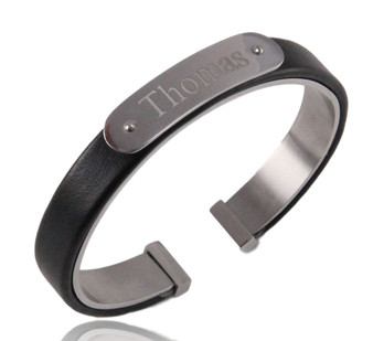Personalized Stainless Steel with Leather Cuff Bracelet for Men
