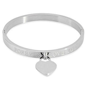 Quality Stainless Steel Forever Love You Bangle Bracelet with Heart Charm