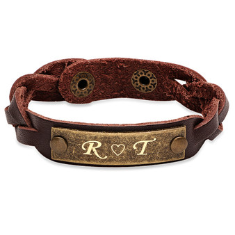 Custom Handmade Men's Brown Leather Bracelets with Personalized Engraving  Name, Text, Monogram, Pictures etc.