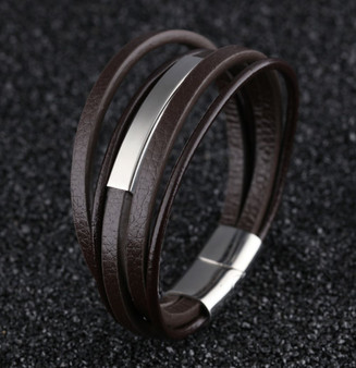 Personalized  Multilayer Men's Leather ID Bracelet
