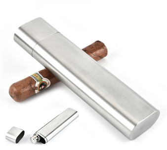 Personalized Portable Stainless Steel  2oz Flask with Cigar Holder 