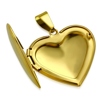 Stainless Steel Love Gold Color Heart Locket Pendant With Chain
