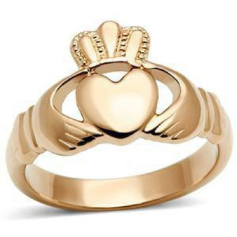 Personalized  Rose Gold Color  Stainless Steel Claddagh Ring - Free Engraving