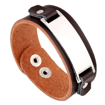 Personalized Genuine Brown Leather ID Bracelet