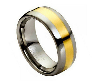 Tungsten Carbide Gold Plated Shiny Center 8mm