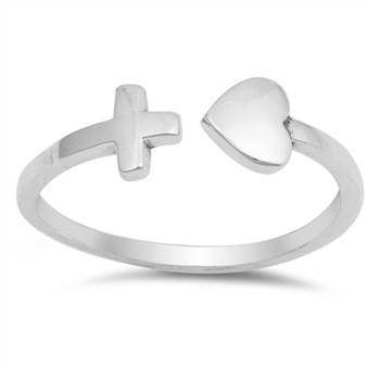  Silver Ring - Heart and Cross