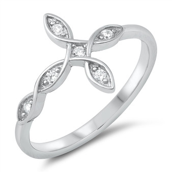  Silver CZ Ring - Sideway Cross in Loops