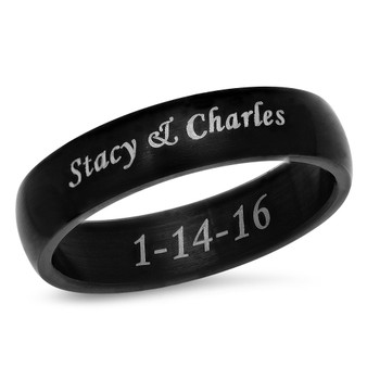 Personalized 6mm Stainless Steel Matt Finish Black Ring