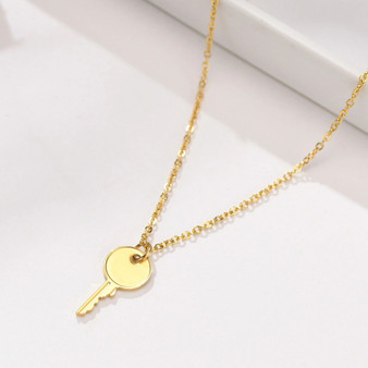 Fashion Stainless Steel Gold Color Key Necklace For Women