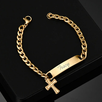 Engraved Cross Bracelet