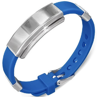 Personalized Watch Style Blue Rubber Bracelet