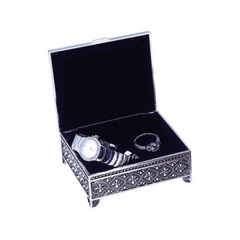 Personalized Silver Jewelry Box with Accenting Engraved Details