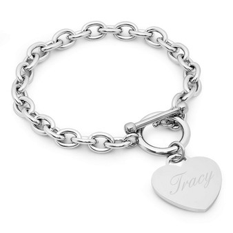 Personalized Stainless Steel Heart Charm Bracelet