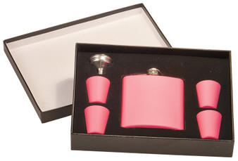  6 oz Pink Flask Set in Black Presentation Box