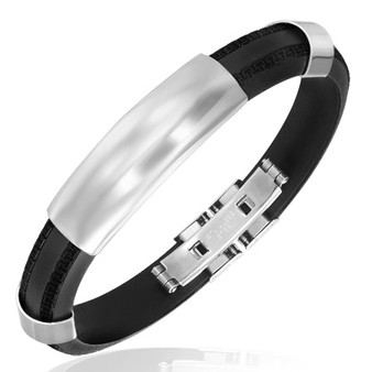 Quality Stainless Steel Bracelet with Rubber - Free Engraving