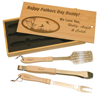 3 Piece BBQ Set in Wooden Pine Box