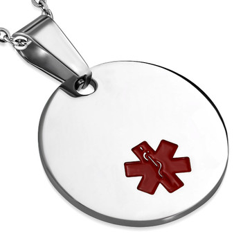  Quality Stainless Steel Circle Medical ID Pendant