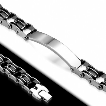 Stainless Steel With Black Rubber ID Bracelet - Free Engraving