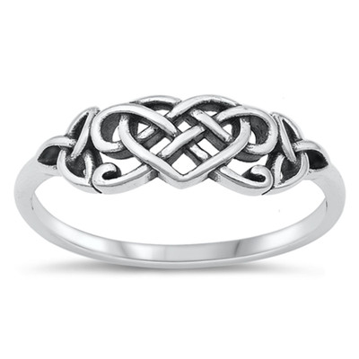 Eternity Heart Oxidized Rope Milgrain Ring – .925 Sterling Silver Band, Sizes 5-12