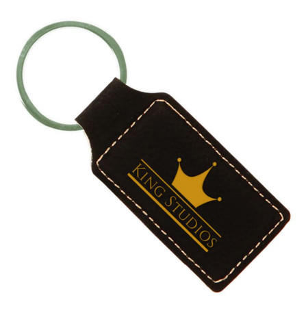 Black Leatherette Rectangle Keychain - Free Engraving