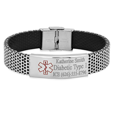 Stainless Steel with Rubber Medical ID Bracelet - Free Engraving