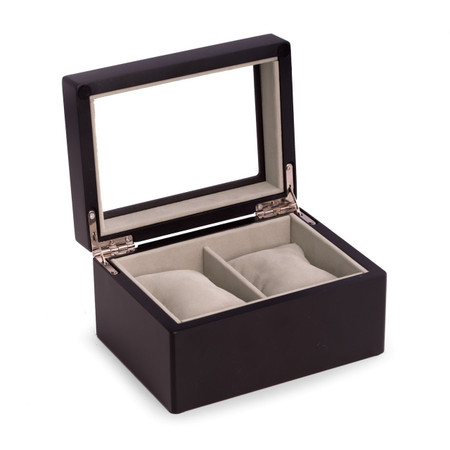  Personalized Black Wood 2 Watch Box with Glass Top 