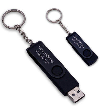 64gb Personalized All Black Swivel Usb Flash Drive Keychain