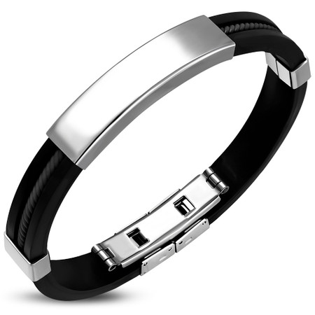 Personalized Rubber and Stainless Steel ID Bracelet - ForeverGifts.com