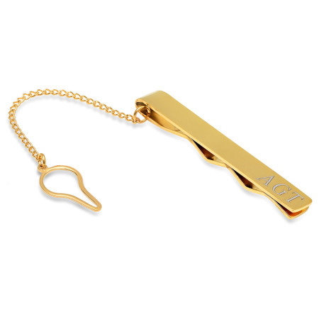  Personalized Quality Gold Color Stainless Steel Tie Clip With Chain