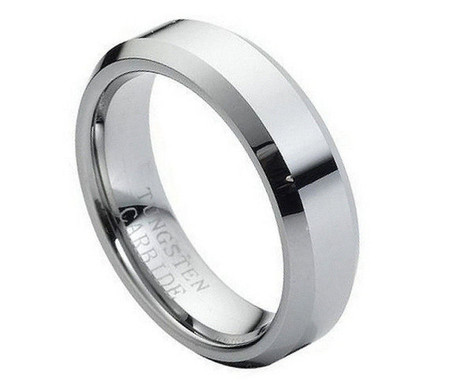 Tungsten Carbide Ring High Polish Beveled Edge 6mm