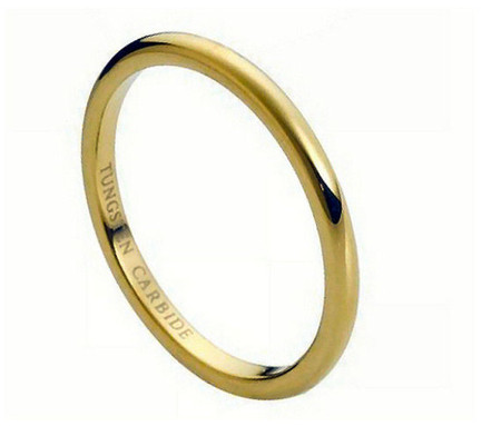 Tungsten Carbide High Polish Yellow Gold Plated Thin Band 2mm