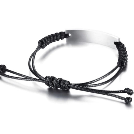 Personalized Adjustable Black Braided with Stainless Steel ID Bracelet ...