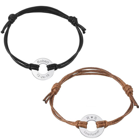 Leather Bracelet Double Circle Bracelet Same Color [Free Lei Carving Pair  Offer] Birthday Gift - Shop throne Bracelets - Pinkoi