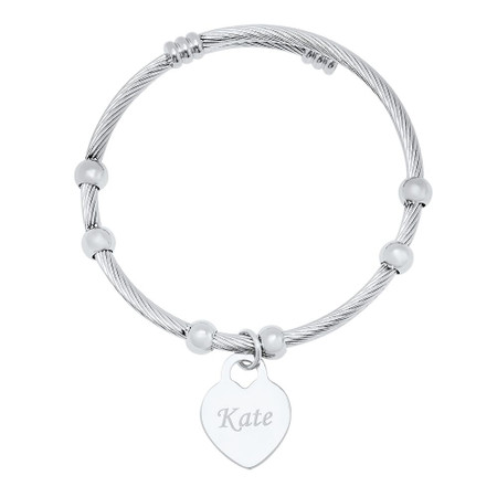  Personalized Stainless Steel Heart charm Cuff Bracelet