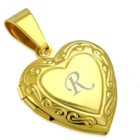  Stainless Steel Gold Color Flower Vine Love Heart Vintage Locket Charm Pendant with Chain