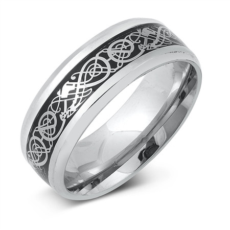 Personalized Stainless Steel 8mm Celtic Design Inlay Ring 