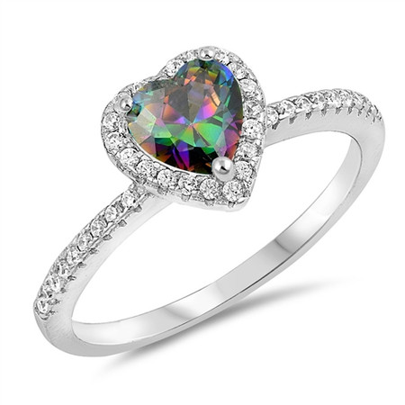 Personalized Sterling Silver Rainbow Topaz Heart & CZ Ring