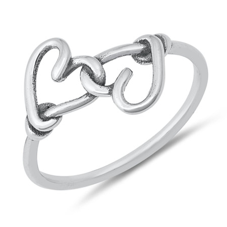 Quality 925 Sterling Silver Knotted Hearts Ring