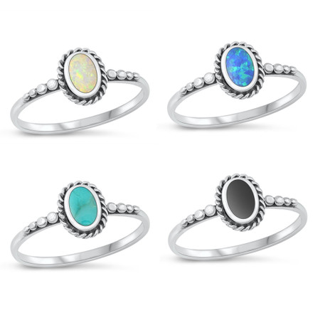 Quality 925 Sterling Silver Oval Ring with Opal Stone