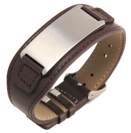 Quality Stainless Steel with Brown Leatherette Bracelet