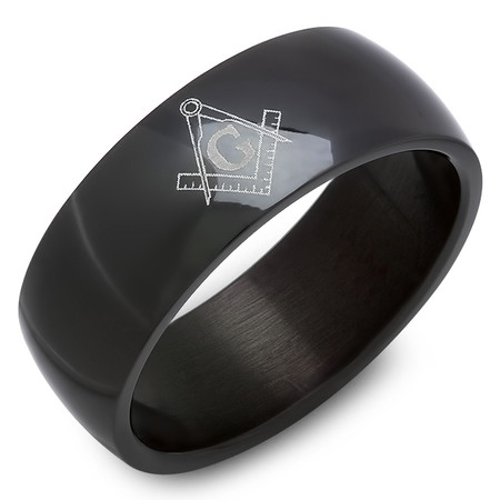 8mm Black Stainless Steel Masonic Ring