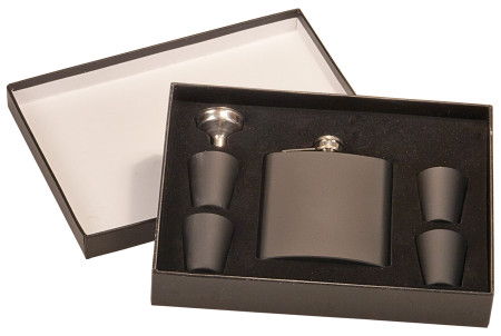 6 oz Matt Black Flask Set in Black Presentation Box