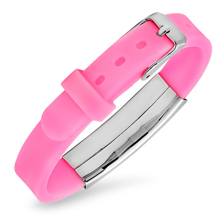 Quality Stainless Steel With Pink Rubber Medical ID Bracelet ...