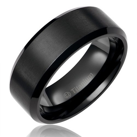 Black Enamel Titanium Ring Brushed 