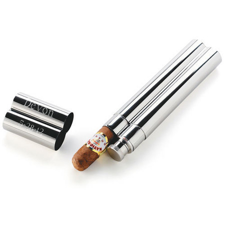 Personalized Stainless Steel Cigar Case/Flask Combo