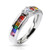 Stainless Steel Clear Center Gem with Rainbow CZs Band Ring