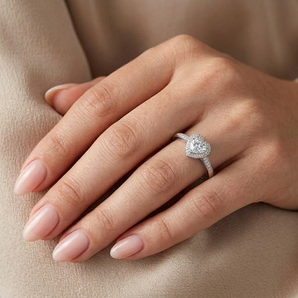Personalized Sterling Silver Ring with Heart Shape Clear CZ